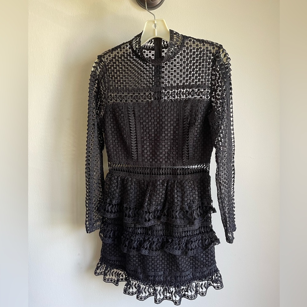 Aqua lace black dress